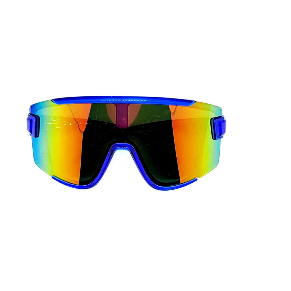 Blue frame ski glasses